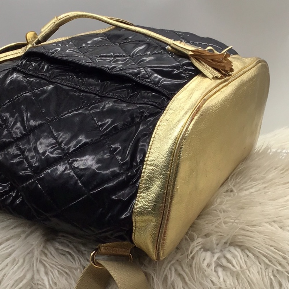 Dooney & Burke Quilted Black Gold Backpack - Picture 9 of 16